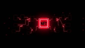 NFT Blockchain Technology Digital Art Cryptocurrency Network Animation Red Neon Glowing Circuit. Animated NFT And Blockchain Network With Neon Red Circuit Board And Data Processing. - Powered by Shutterstock - Get 15% off with code: PIKWIZARD15