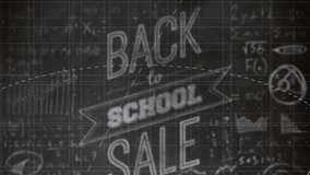 On start chalkboard animating back-to-school sale showing pi, algebra, molecules and graph line. Educational, academic, scientific, mathematical, instructional, inspirational, classroom - Powered by Shutterstock - Get 15% off with code: PIKWIZARD15