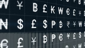 Grid loading, spawning currency symbols, scrolling and rising 3D charts visualizing market data. Finance, analytics, technology, digital, data, investment, economic - Powered by Shutterstock - Get 15% off with code: PIKWIZARD15