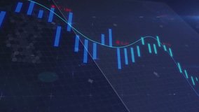 Playback starting, cyan trend line sweeping grid, pulsing hexagon, red labels marking varying bars. Technology, analytics, futuristic, data, digital, interface, visualization - Powered by Shutterstock - Get 15% off with code: PIKWIZARD15