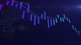 Starting dashboard animating candlestick chart with cyan line oscillating showing market trends. Finance, analytics, visualization, technology, data, dashboard, digital - Powered by Shutterstock - Get 15% off with code: PIKWIZARD15