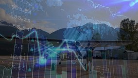 Man inspecting propeller on runway, showing map, pulsing bars, sweeping graph for aviation data. Aviation, adventure, technology, analytics, exploration, outdoors, modern - Powered by Shutterstock - Get 15% off with code: PIKWIZARD15