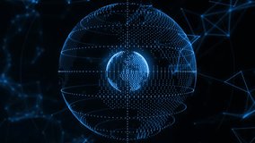 On start dotted globe rotating scanning shifting toward West Africa to highlight data distribution. Technology, innovation, digital, futuristic, connectivity, data visualization, global - Powered by Shutterstock - Get 15% off with code: PIKWIZARD15