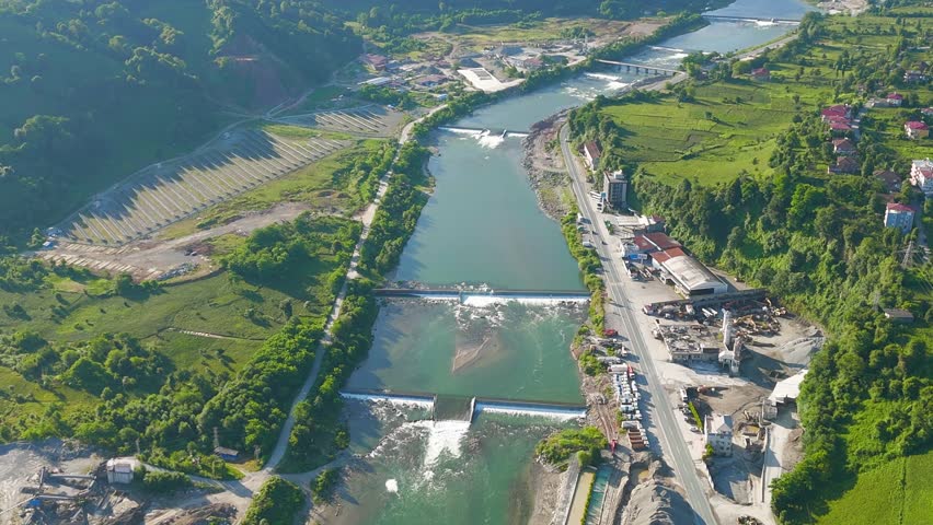Ardeshen, Turkey. Firtina River Valley. River rapids. Sunny morning, Aerial View, MasterShots