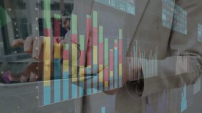 Businessman tapping tablet at plaza, revealing data overlay, swiping charts and zooming analytics. Technology, analytics, data, innovation, finance, communication, modern - Powered by Shutterstock - Get 15% off with code: PIKWIZARD15