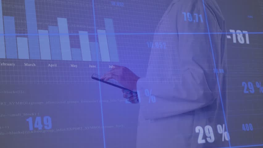 Data analyst tapping tablet, updating animated finance bar charts while analyzing monthly trends. Technology, analytics, data visualization, business, innovation, digital, progress - Powered by Shutterstock - Get 15% off with code: PIKWIZARD15