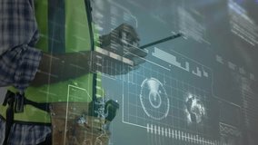 male engineer tapping tablet revealing holographic charts while donning PPE monitoring site safety. Technology, analytics, innovation, futuristic, industrial, monitoring, professional - Powered by Shutterstock - Get 15% off with code: PIKWIZARD15