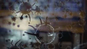 Starting shot spiked sphere rotating amid drifting spheres passing barrier showing microscopic flow. Nanoparticles, molecular, bioengineering, abstract, science, visualization, texture - Powered by Shutterstock - Get 15% off with code: PIKWIZARD15