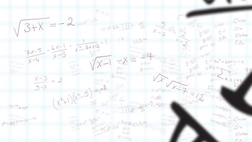 Graph paper grid filling frame, algebraic expressions sliding to center, rotating, fading, pulsing. Mathematics, education, analytics, learning, abstraction, design, scientific - Powered by Shutterstock - Get 15% off with code: PIKWIZARD15