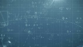 Deep blue grid showing equations, arc sweeping, diagrams appearing, visualizing formula progression. Mathematics, science, visualization, education, technology, data, innovation - Powered by Shutterstock - Get 15% off with code: PIKWIZARD15
