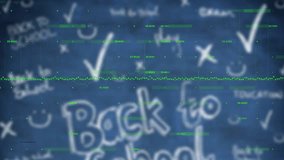 Audio input starting waveform pulsing with falling dots and numbers updating on chalkboard. Graphics, visualization, educational, digital, motion, animation, science - Powered by Shutterstock - Get 15% off with code: PIKWIZARD15