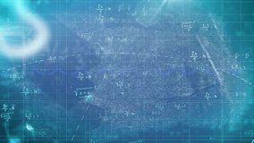 Opening teal grid on map initiating math symbols drifting growing 3D diagrams visualizing data. Technology, innovation, data, analytics, visualization, abstract, futuristic - Powered by Shutterstock - Get 15% off with code: PIKWIZARD15