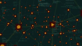 Code scrolling initiating glowing social media icons linking and pulsing showing network growth. Digital, connection, technology, innovation, cybersecurity, data, communication - Powered by Shutterstock - Get 15% off with code: PIKWIZARD15