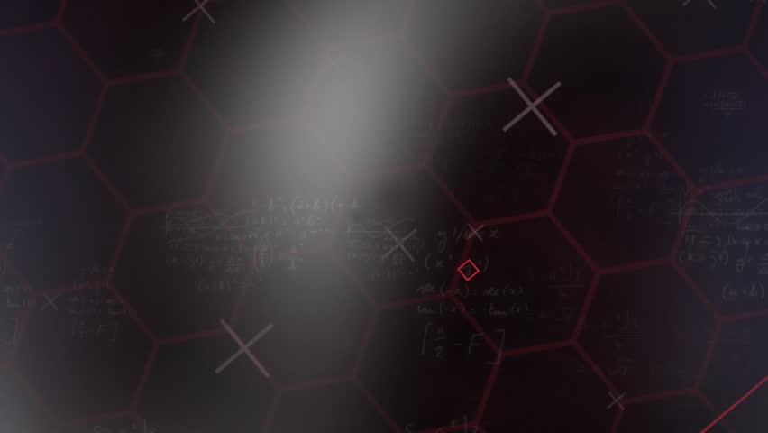 Oblique light beam entering sweeping hex grid, animating formulas, red shapes revealing interface. Technology, data, visualization, abstract, futuristic, digital, geometric - Powered by Shutterstock - Get 15% off with code: PIKWIZARD15