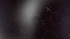 Oblique light beam entering sweeping hex grid, animating formulas, red shapes revealing interface. Technology, data, visualization, abstract, futuristic, digital, geometric - Powered by Shutterstock - Get 15% off with code: PIKWIZARD15