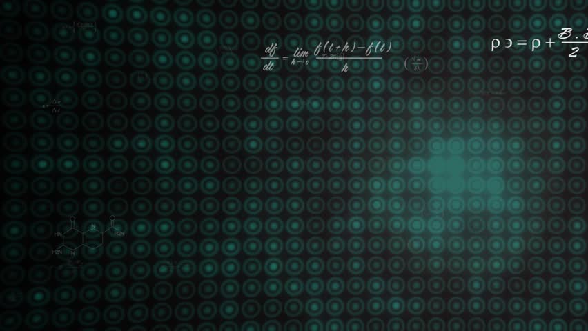 Derivative formula fading and forming mosaic chemical and math expressions sliding, glow pulsing. Scientific, education, technology, abstract, analytical, futuristic, research
