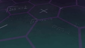 Formulas appearing then drifting downward, dispersing while highlighting hex grid visualizing math. Abstract, digital, futuristic, geometric, scientific, interface, visualization - Powered by Shutterstock - Get 15% off with code: PIKWIZARD15