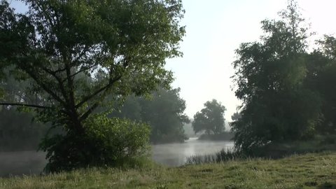 morning with mist over river And sounds of the nature