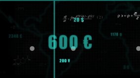 Fading large currency labels while bars rising and trend lines tracing data with formulas floating. Data visualization, financial analysis, digital interface, scientific concepts, modern design, - Powered by Shutterstock - Get 15% off with code: PIKWIZARD15