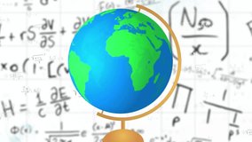 On animation starting, 3D globe spinning on axis, showing global regions against math backdrop. Education, visualization, data, technology, illustration, geometry, analysis - Powered by Shutterstock - Get 15% off with code: PIKWIZARD15