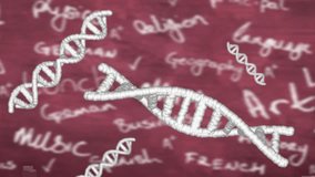 At start DNA helices appearing rotating, orbiting with pulsing overlay visualizing chalkboard data. Molecular, scientific, visualization, educational, futuristic, digital, biotech - Powered by Shutterstock - Get 15% off with code: PIKWIZARD15