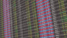 Full-frame data board showing color columns initiating overlaying white math overlays for analysis. Finance, analytics, data visualization, chart, market, investment, technology - Powered by Shutterstock - Get 15% off with code: PIKWIZARD15