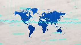 Map starting dotted equator sweeping teal bars fading chart lines rising visualizing finance trends. Geography, data visualization, analytics, financial, digital, technology, charting - Powered by Shutterstock - Get 15% off with code: PIKWIZARD15