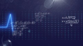 Frame one starting neon-blue waveform pulsing on grid with fading formulas visualizing data. Technology, data, visualization, analytics, digital, futuristic, graph - Powered by Shutterstock - Get 15% off with code: PIKWIZARD15