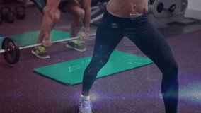 Fitness pair performing squats then grabbing barbell for synced front squats and shoulder presses. Strength, fitness, exercise, wellness, training, teamwork, motivation - Powered by Shutterstock - Get 15% off with code: PIKWIZARD15