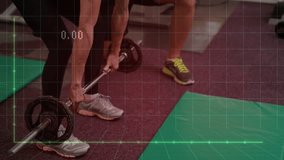 Client initiating deadlift on trainer cue lifting barbell with charts tracking force and reps. Strength training, fitness, workout, personal coaching, gym environment, performance metrics, athletic - Powered by Shutterstock - Get 15% off with code: PIKWIZARD15