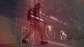 hiker stepping with poles across snowy plain activating HUD charts rotating globe for data analysis. Adventure, exploration, innovation, technology, outdoor, rugged, minimalistic - Powered by Shutterstock - Get 15% off with code: PIKWIZARD15