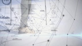 Mid adult woman heel striking white floor using cane and activating technology nodes around limbs. Assistive technology, mobility, data visualization, futuristic, healthcare, digital interface, - Powered by Shutterstock - Get 15% off with code: PIKWIZARD15