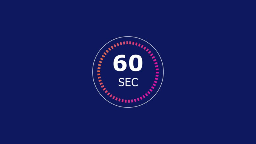 60 Seconds Countdown Timer Animation. Modern Design Stopwatch Icon Background 4K Video.