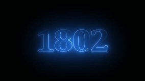 1802 neon line text. Abstract 1802 neon text animation ,For neon color Glowing neon number text background 4k video animation . 1802 title metal text on black alpha channel background. - Powered by Shutterstock - Get 15% off with code: PIKWIZARD15
