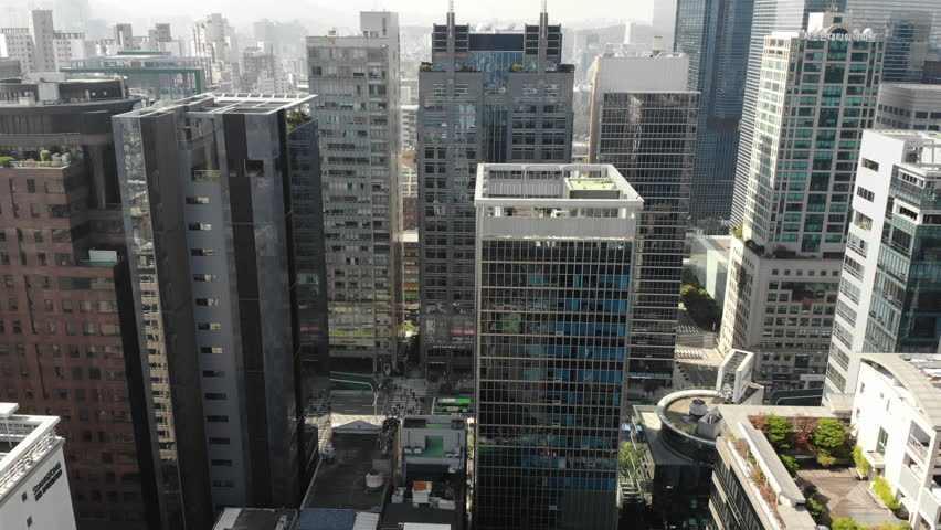 Seoul, South Korea - November 10, 2017: Sunset in Seoul. Aerial Cityscape. South Korea. Skyline of City. Gangnam District