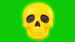 A 3D glowing skull emoji rotating smoothly on a green screen background for spooky video edits. - Powered by Shutterstock - Get 15% off with code: PIKWIZARD15