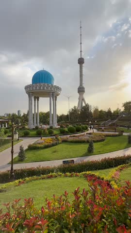 Memorial to Victims of Repression with blue dome in park in Tashkent Uzbekistan