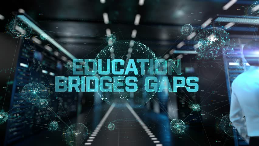 Education bridges gaps. IT Administrator Activating Modern Data Center Server with Hologram.