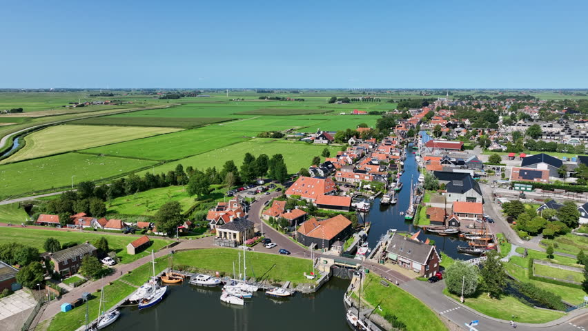 Aerial from the historical town Workum in Friesland the Netherlands