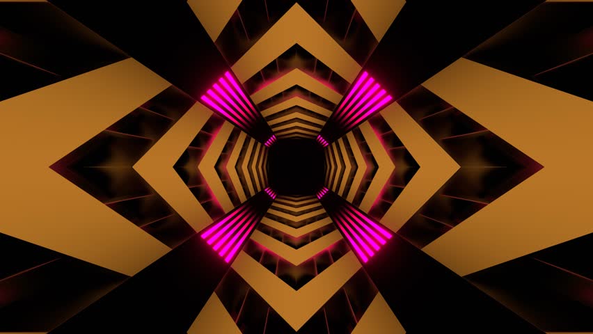 Pink and Yellow Neon Endless Arrow Tunnel Background VJ Loop in 4K