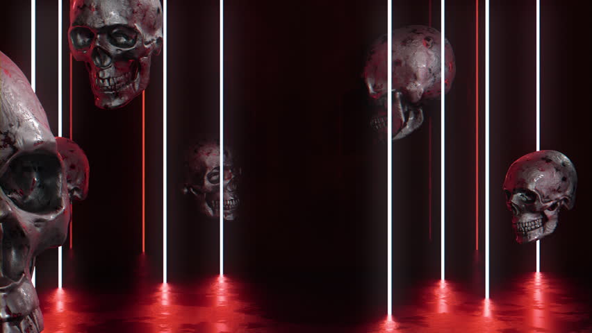 Neon Light and Skull Abstract Horror Background
