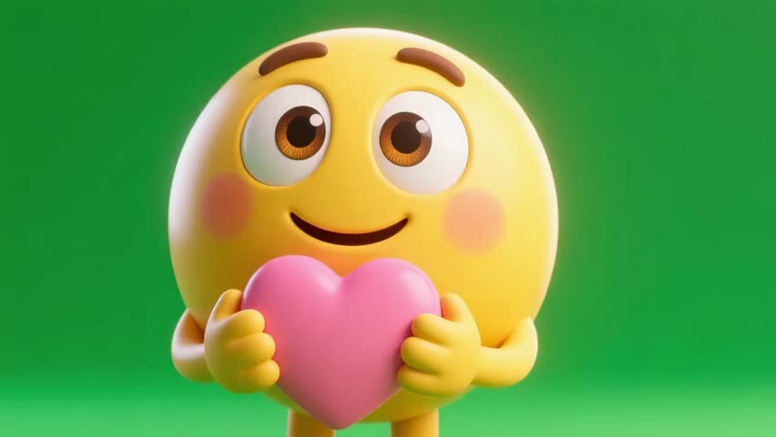 A cute emoji holding a pink heart. Perfect for Valentine's day or any expression of love and affection. 3d render animation. Ideal for cards and digital art. - Powered by Shutterstock - Get 15% off with code: PIKWIZARD15