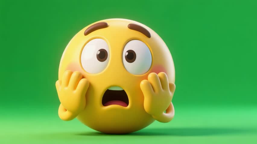 A shocked emoji reaction on a green screen. Perfect for social media videos and memes. Use this animation to express surprise or disbelief. Free to use for your projects!
