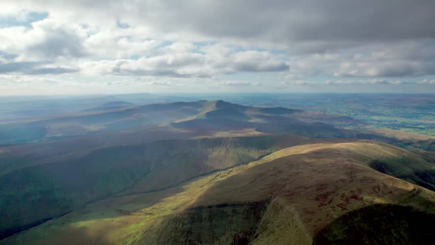 Beautiful aerial view of the Brecon Beacons National Park, near Abercynafon and Talybont Reservoir