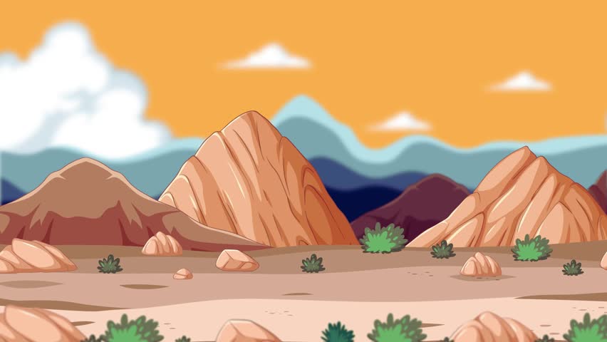Breathtaking desert landscape featuring golden sand, rocky terrain, and distant mountain ranges under a clear blue sky. Perfect for travel videos, nature documentaries, educational projects, or creati