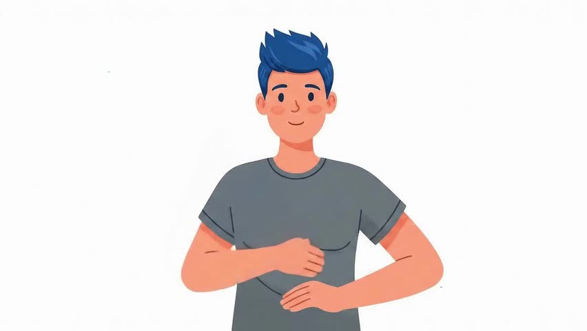 A clean, flat 2D animation of an encouraging character with spiky blue hair and a bright smile. They confidently give a thumbs-up that smoothly loops, perfect for conveying positivity, approval.