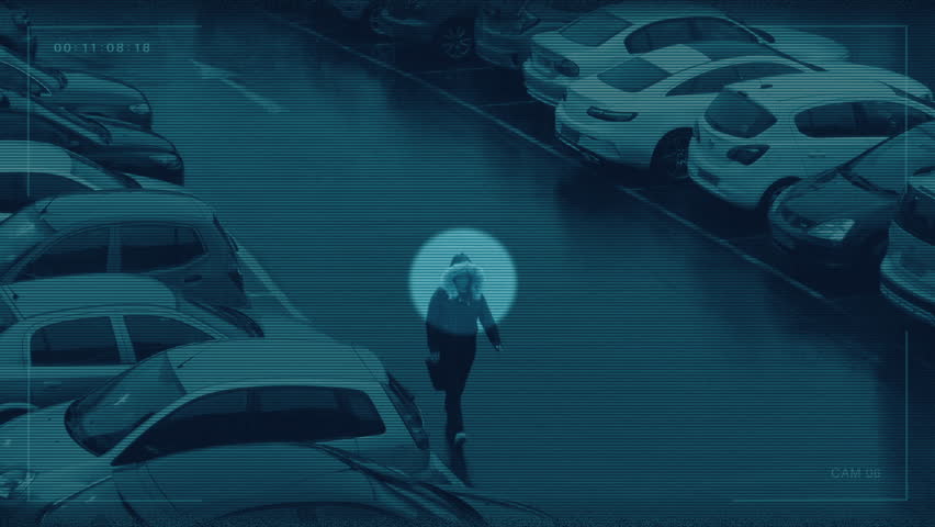 CCTV Tracking Anonymous Person In City, Crime, Evidence Concept