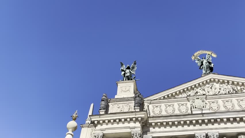 Beautiful old architecture of Lviv Opera House in Ukraine. Historic European building
