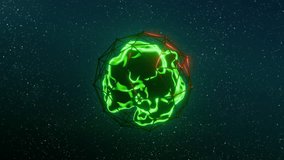 Futuristic caged sphere containing a glowing green energy source pulsating in the vastness of space - Powered by Shutterstock - Get 15% off with code: PIKWIZARD15
