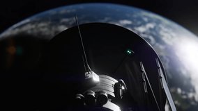 3D modeled animation of a space probe orbiting planet Earth and deploying its solar panels while illuminated by a dramatic sun flare. - Powered by Shutterstock - Get 15% off with code: PIKWIZARD15